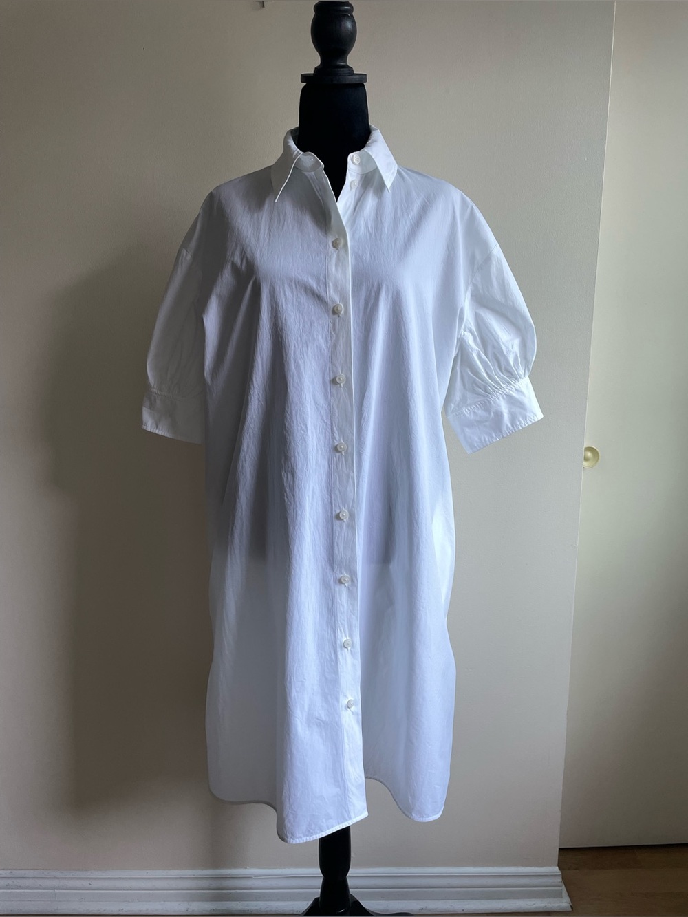 COS White 100% Cotton Shirt Dress Gathered Sleeves Size 8